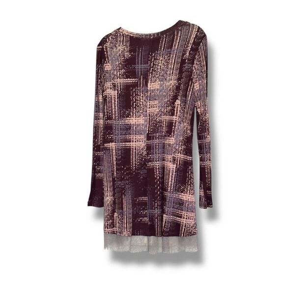 Logo By Lori Goldstein Long Sleeve Lace Hem Tunic Top Purple Gray Abstract XS - Picture 2 of 7